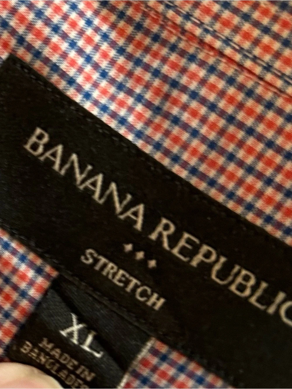 Banana Republic Men's Red/Blue Micro-Check Short Sleeve Button-Down Shirt EUC XL